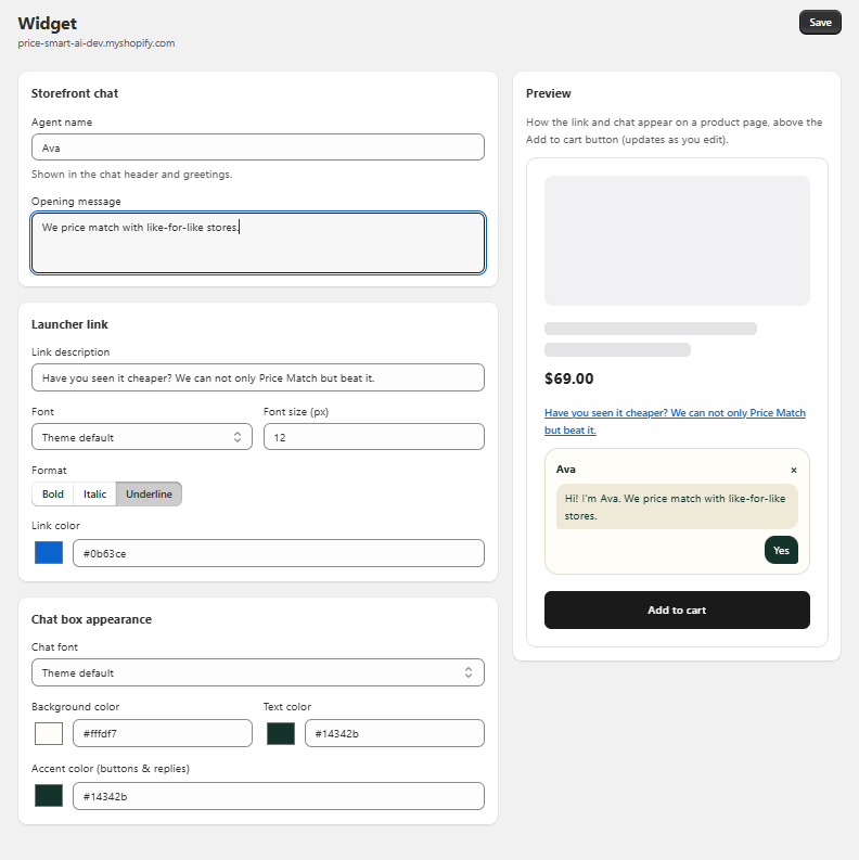 Brand the storefront widget
